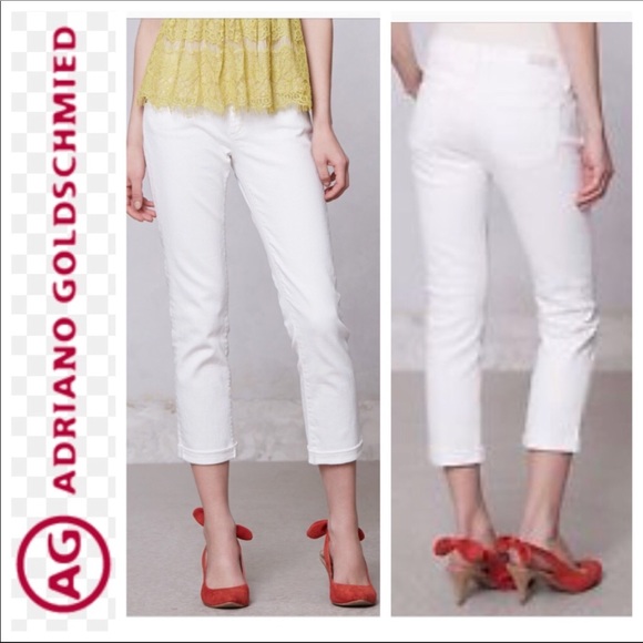 Ag Adriano Goldschmied Denim - AG Stevie Roll Up Slim Straight White Crop Jeans